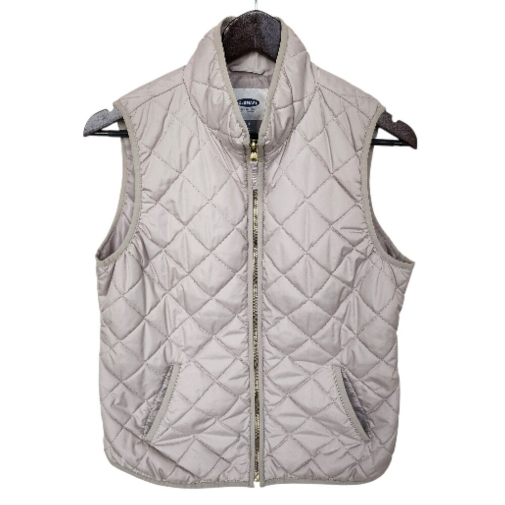 Old Navy Quilted Vest Women's M Tan Beige Diamond Lightweight Zip Puffer Jacket